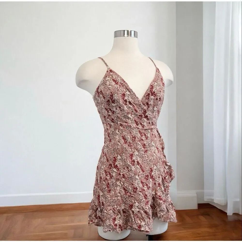 Intimately Free People Red Orange Tunic Top Floral Boho Wrap Sundress Olivia Sma